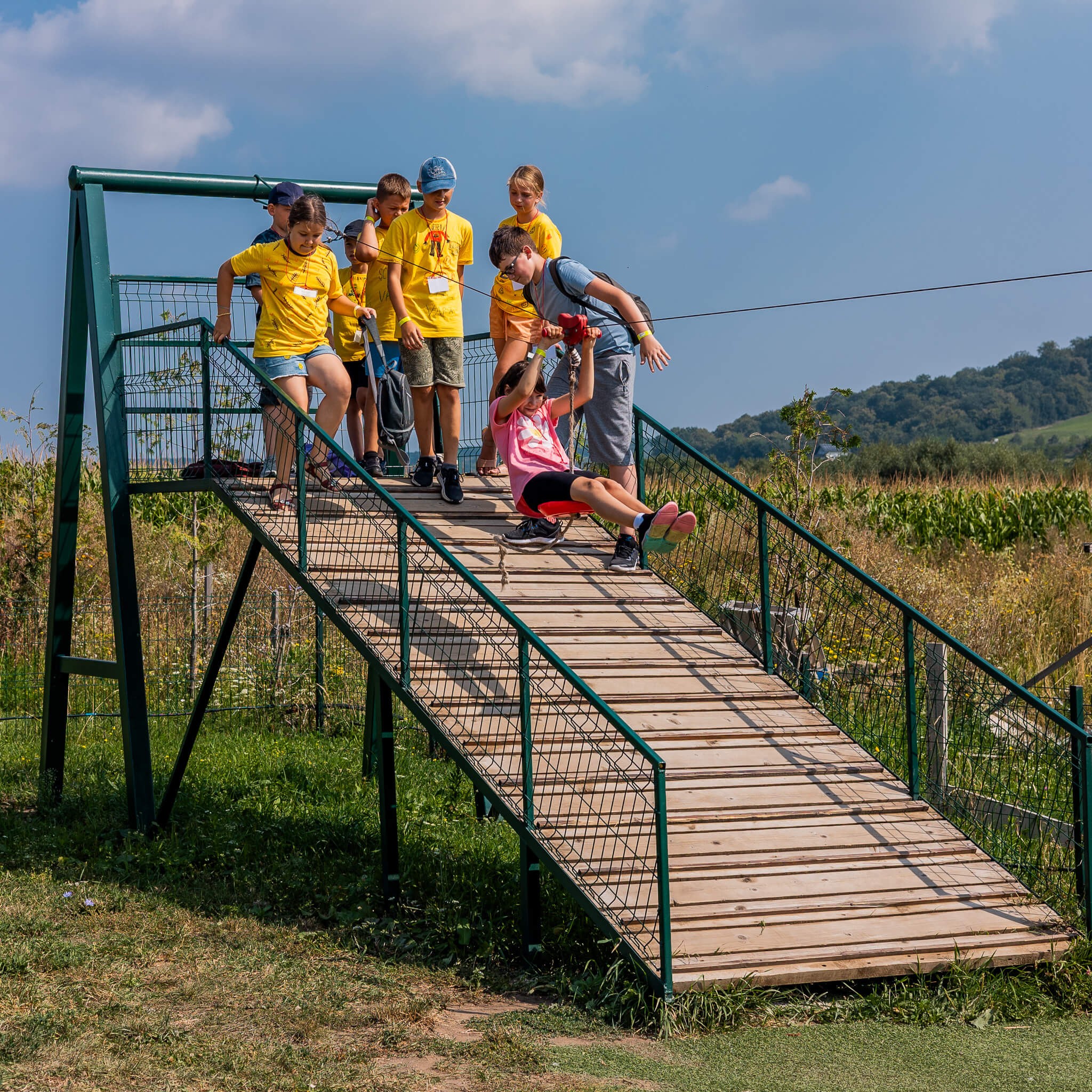 Children on the zipline