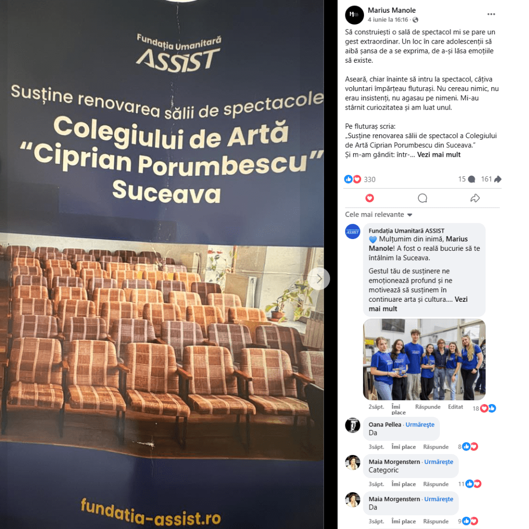 Actorul_Marius_Manole_sustine_renovarea_salii_de_spectacole_de_la_Colegiul_de_Arte_Fundatia_Umanitara_ASSIST_3